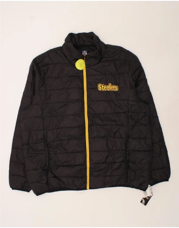 NFL Mens Steelers Graphic Padded Jacket UK 46 3XL Black Nylon