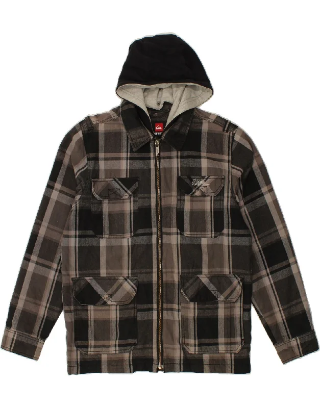 QUIKSILVER Mens Hooded Utility Jacket Large Grey Check Cotton