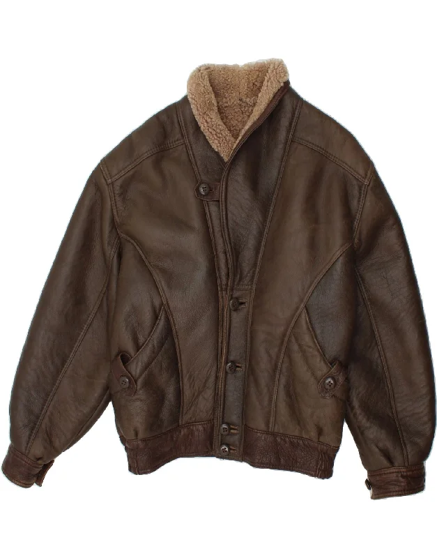 VINTAGE Mens Bomber Shearling Jacket UK 40 Large Brown Shearling