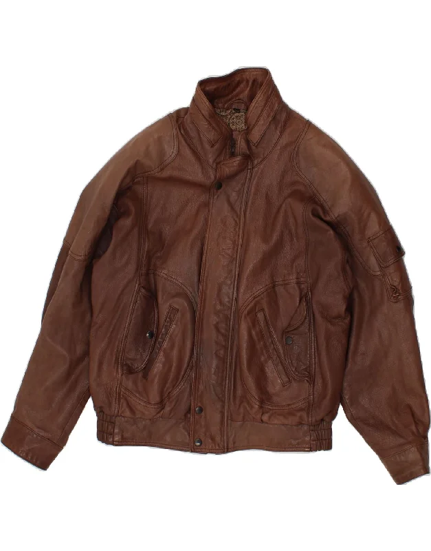 VINTAGE Mens Leather Jacket IT 52 XL Brown Leather