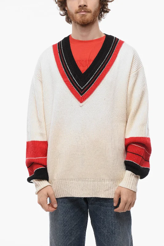 J.Press Wool Ribbed V-Neck Sweater with Contrast Trims