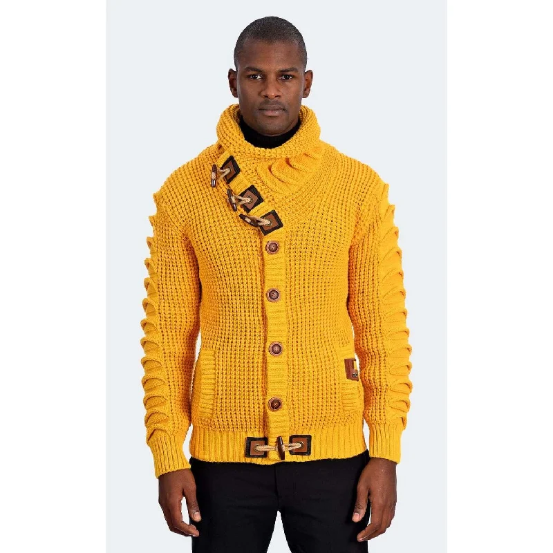 TABE Mustard Cardigan Wrap Neck Button up Sweater