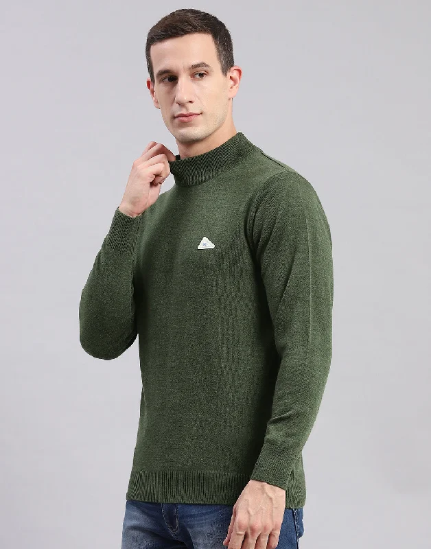 Men Green Solid T Neck Full Sleeve Sweaters/Pullovers