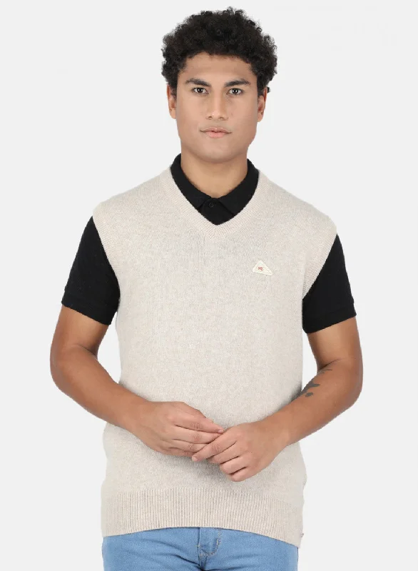 Men Beige Solid Sweater