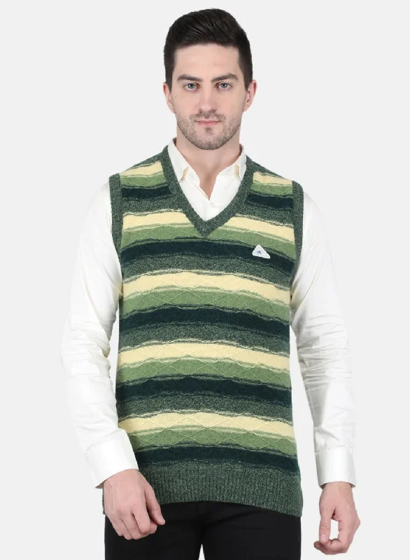 Men Green Self Design Sweater