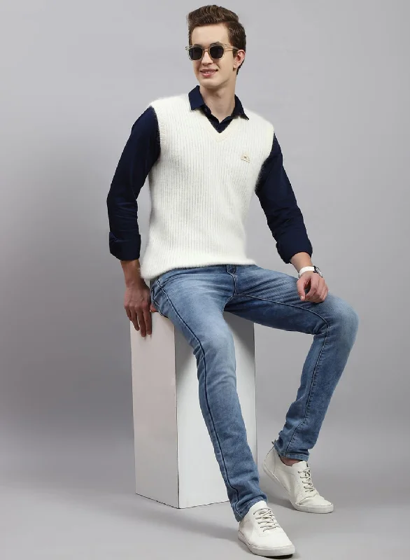 Men Off White Solid Angoora Sweater