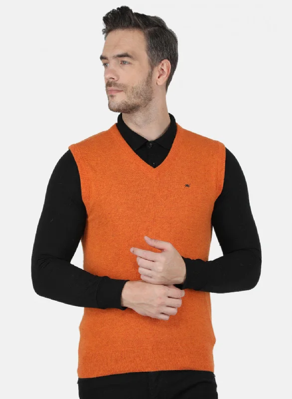 Men Orange Solid Sweater