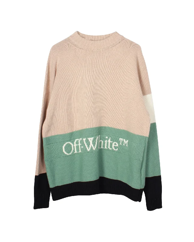 Off-White Intarsia Logo Colorblock Sweater in Multicolor Wool