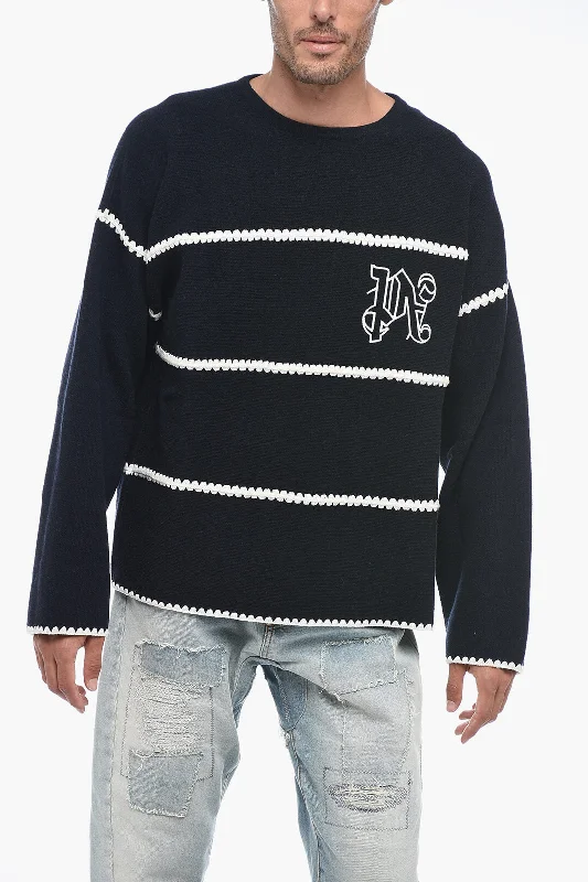 Palm Angels Monogram Embroidered Sweater with Crochet Detail