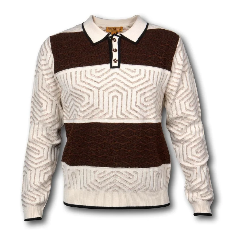 Prestige Beige Brown Black White Polo Sweater - SYM