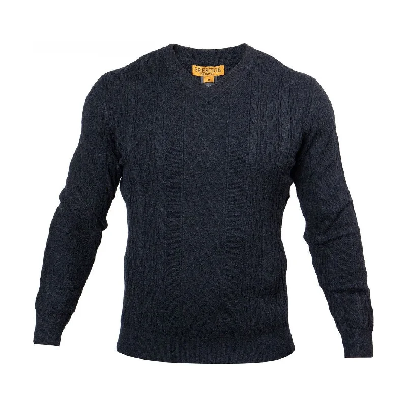 Prestige Charcoal Gray V-Neck Cable Sweater SW-563