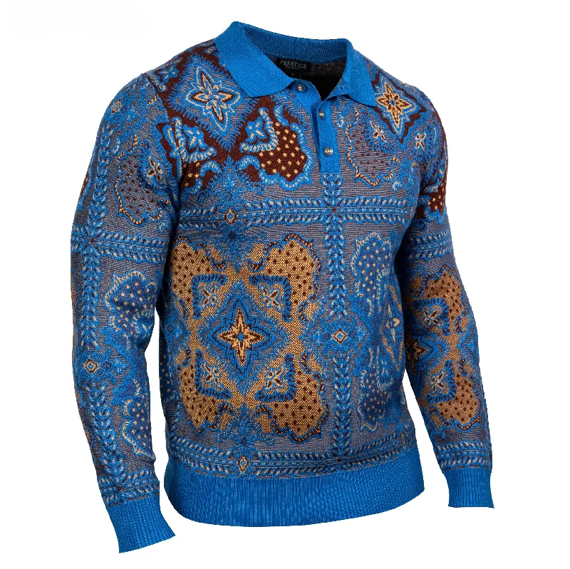 Prestige Original Blue Brown Gold Luxury Sweater SW-212 BLUE