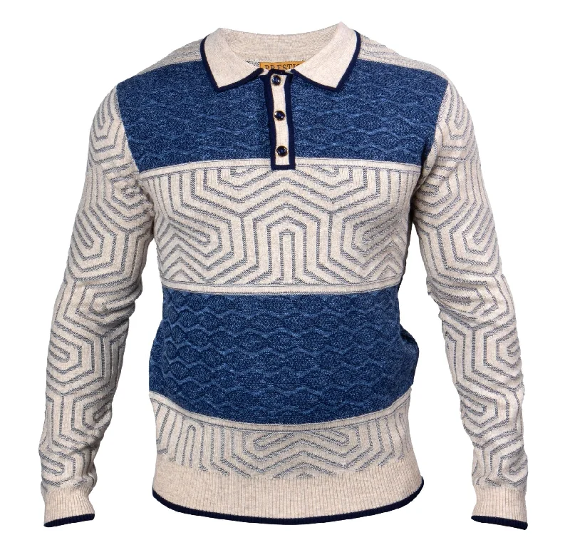 Prestige SW-551 3 Button Polo Sweater - Navy