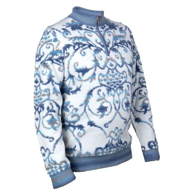 Prestige White Blue Half Zip Sweater SW-223