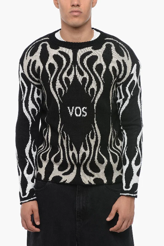 Vision Of Super Wool Blend WHITE FLAMES Crewneck Sweater