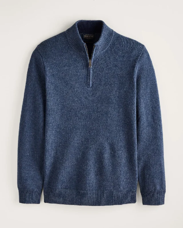 Wool 1/4 Zip Sweater<br>Dark Blue Heather