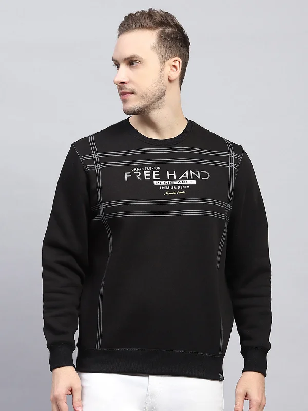 Men Black Printed Round Neck Full Sleeve Sweatshirt