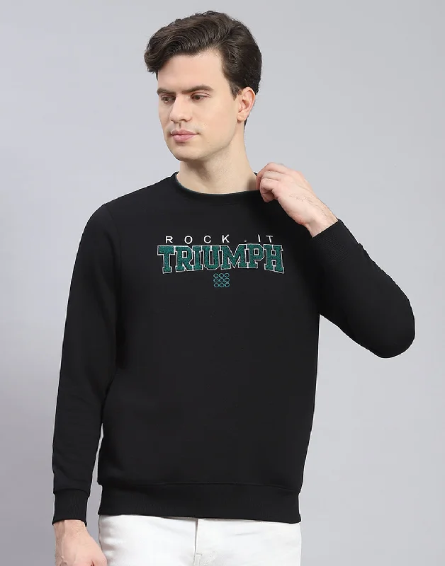 Men Black Solid Round Neck Full Sleeve Sweatshirt