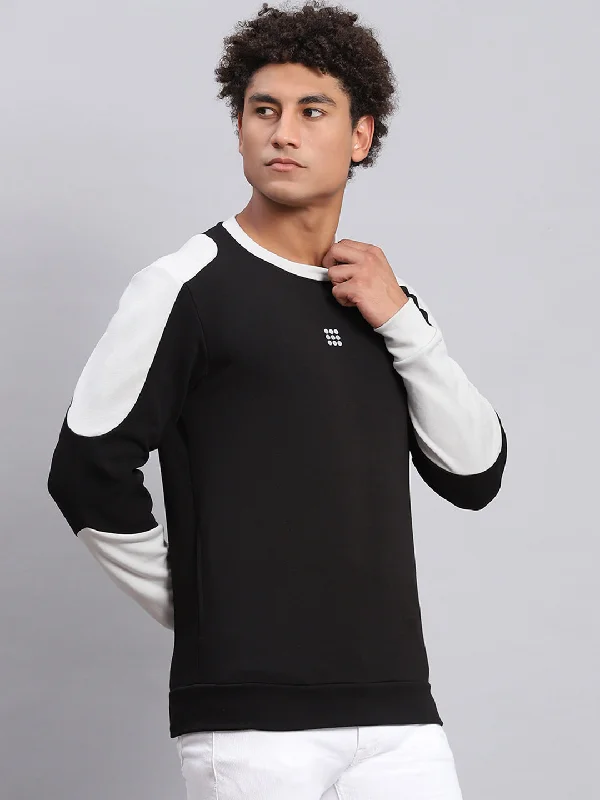 Men Black Solid Round Neck Full Sleeve Sweatshirt