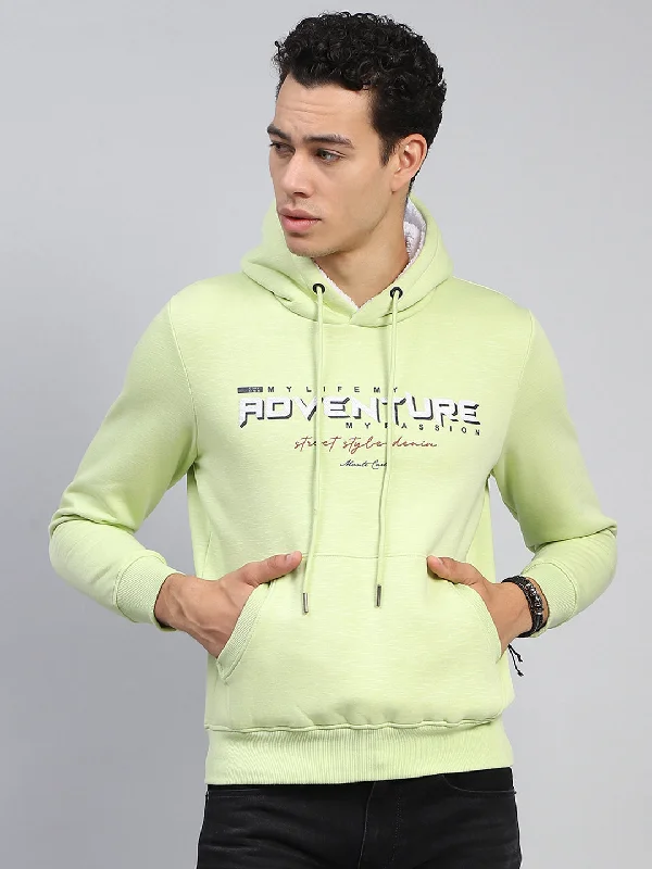 Men Green Printed Hooded Full Sleeve Sweatshirt