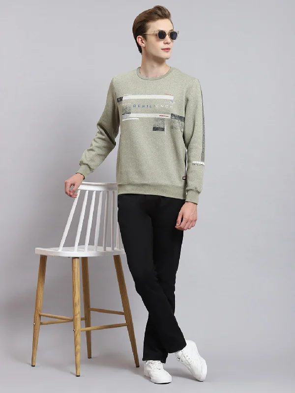 Men Green Printed Round Neck Full Sleeve Sweatshirt