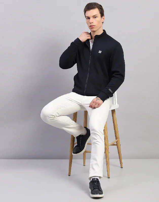 Men Navy Blue Solid Round Neck Full Sleeve Sweatshirt