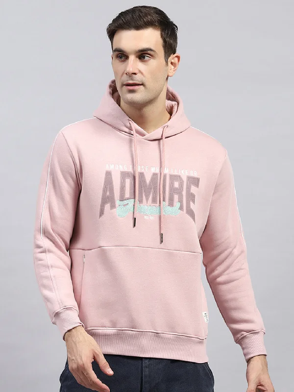 Men Pink Printed Hooded Full Sleeve Sweatshirt