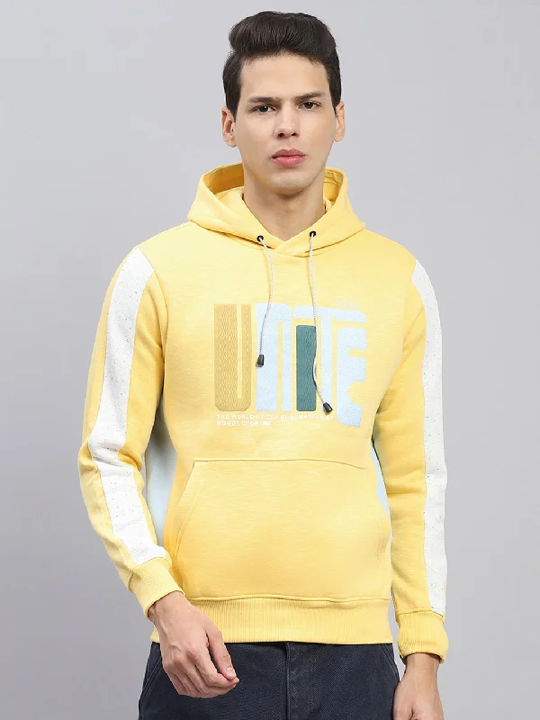 Men Yellow Printed Hooded Full Sleeve Sweatshirt