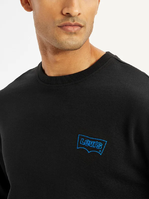 Men's Solid Black Crew Neck Sweatshirt