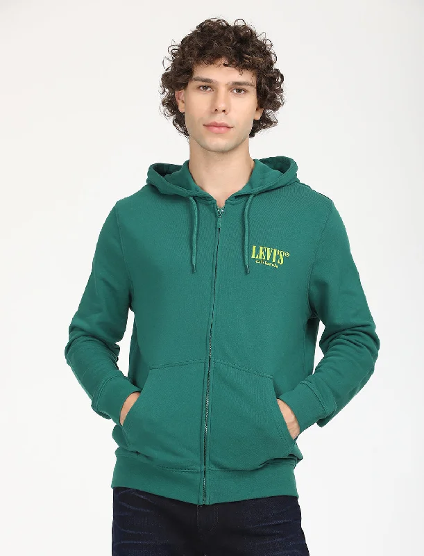 Men's Solid Green Hooded Sweatshirt