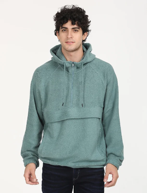 Men's Solid Green Hooded Sweatshirt