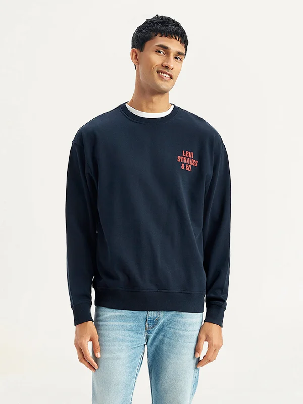 Men's Solid Navy Crew Neck Sweatshirt