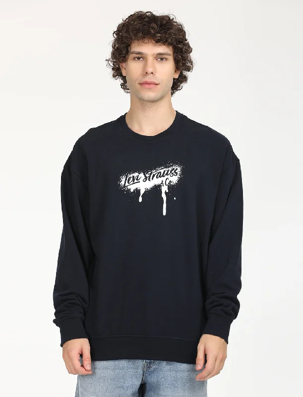 Men's Solid Navy Crew Neck Sweatshirt