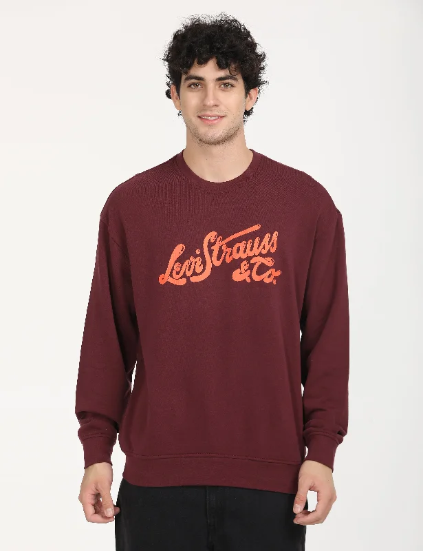 Men's Solid Red Crew Neck Sweatshirt