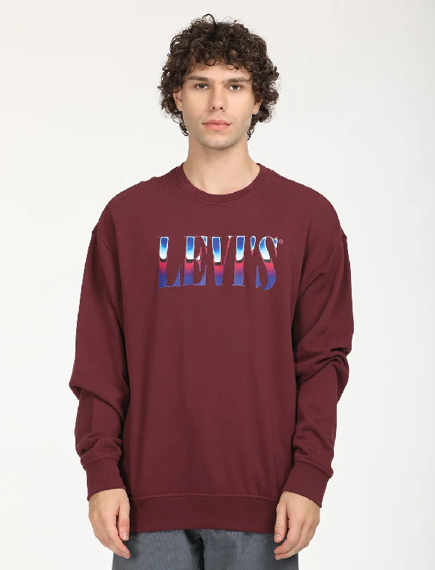 Men's Solid Red Crew Neck Sweatshirt