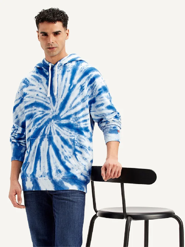 Men's Tie-Dye Blue Hooded Sweatshirt